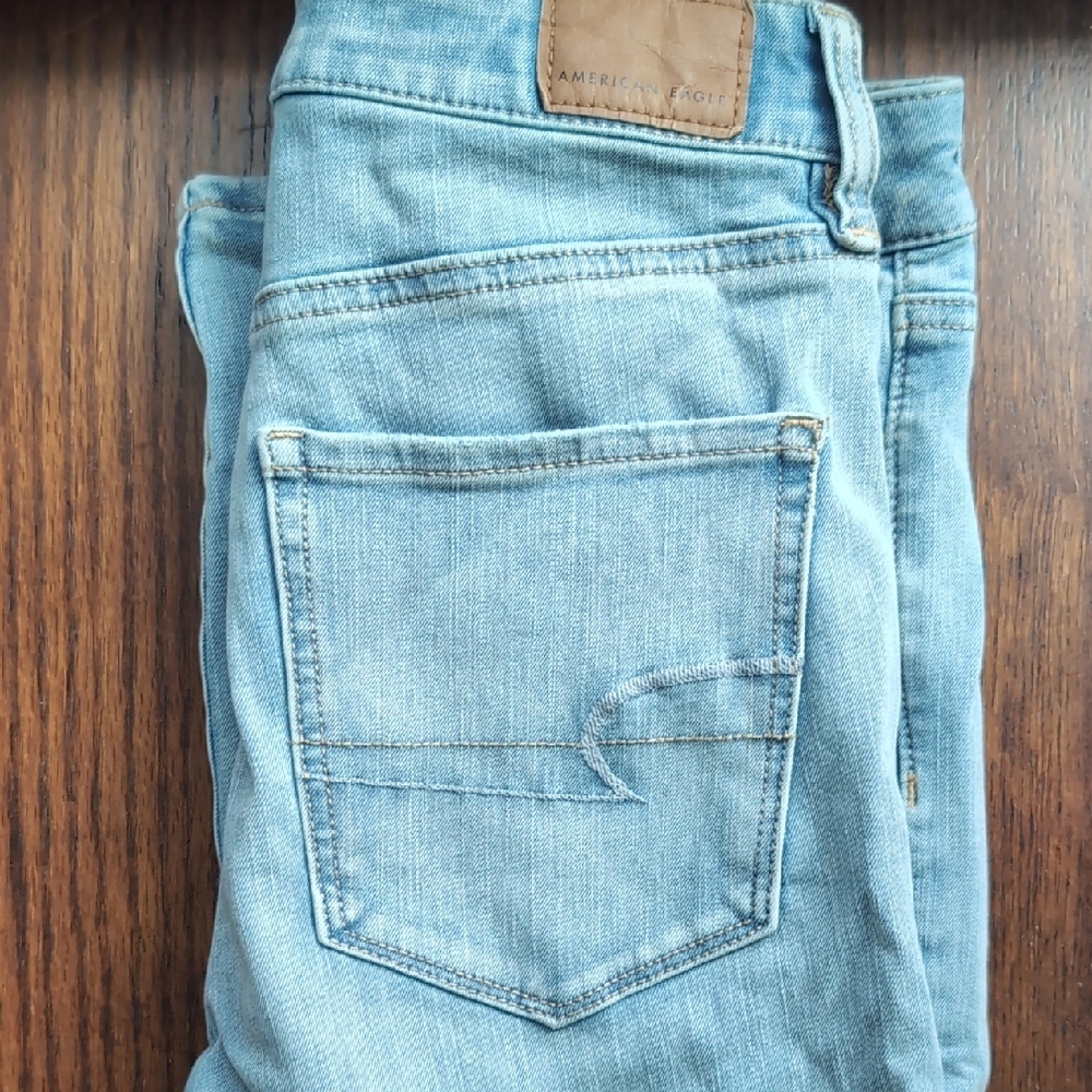 American Eagle Denim Jeans with Tan Stitching Size 4 Xtra long